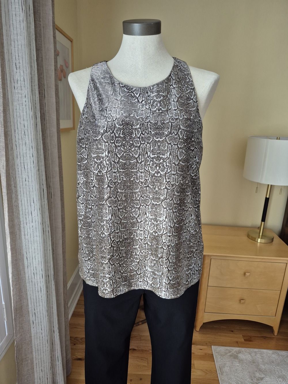 NWT - Shimmery Neutral Snake-Print Sleeveless Camisole - Taupe/Black